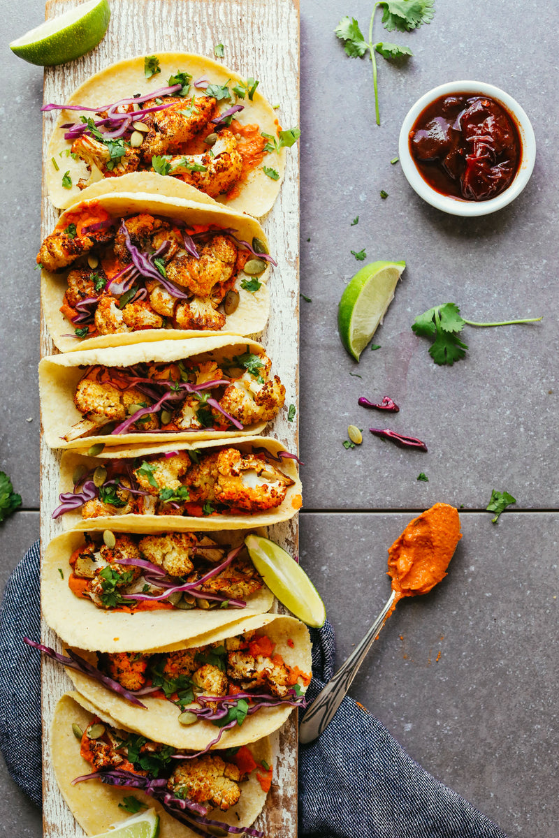 Recipe : Roasted Cauliflower Tacos with Chipotle Romesco