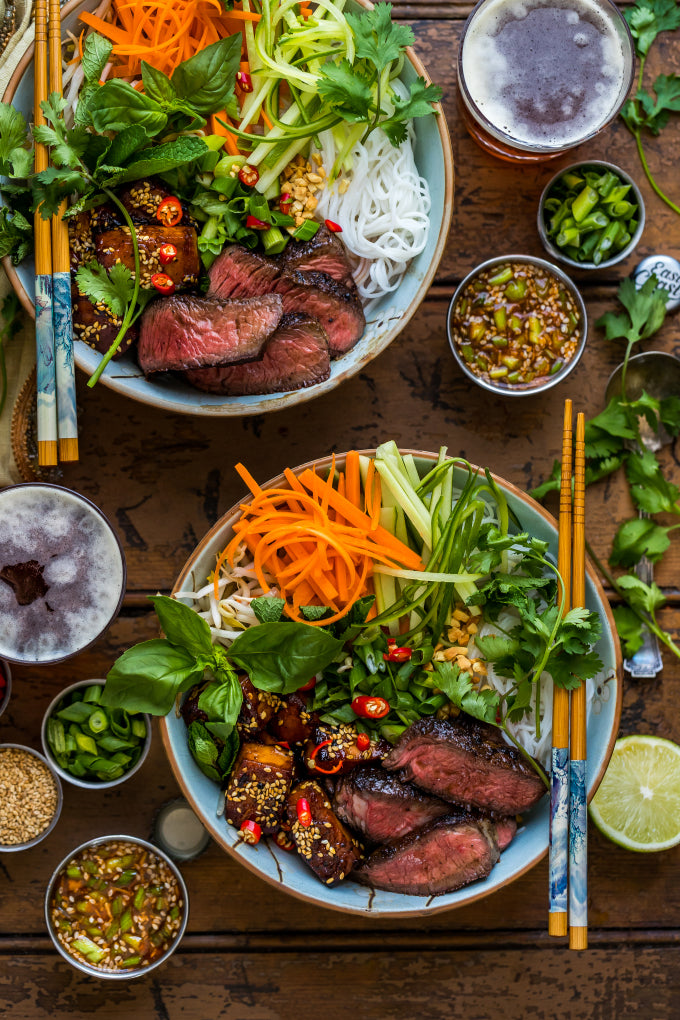 Recipe: Five-spice Beef & smoked hoisin tofu noodle bowls