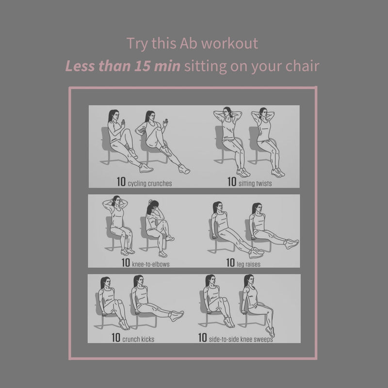 Ab workout using a chair. Crunches, knee sweeps, knee to elbows, leg raises, crunch kicks, cycling crunches, sitting twists. Holidays are coming up! Get in shape! 